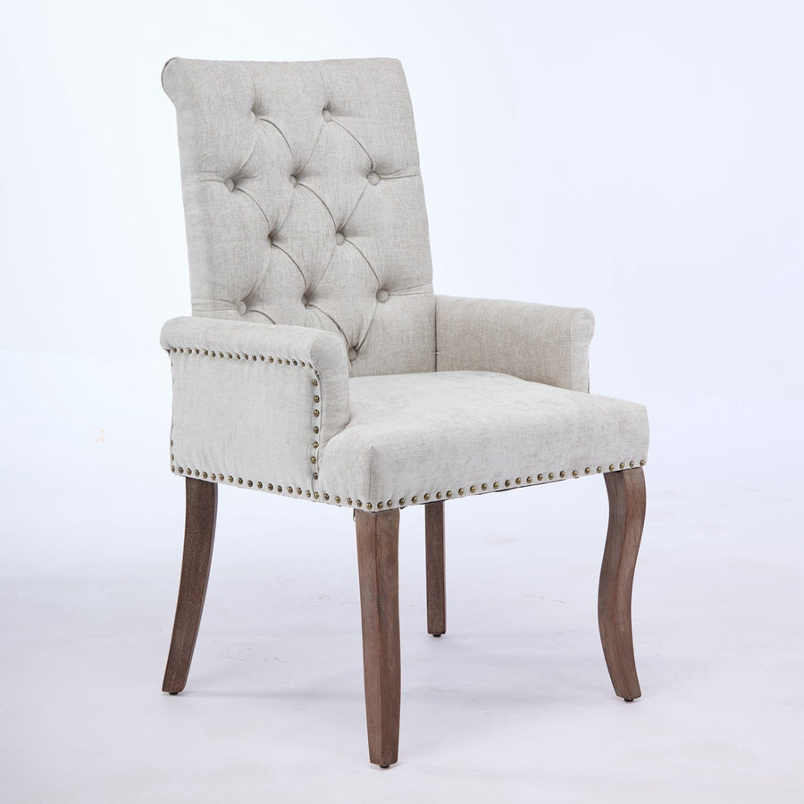 Tufted Dining Chair with Nailhead Trim & Curved Wood Legs