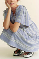 Davi & Dani Embroidered Stripe Ruffled Gingham Mini Dress