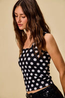 SO ME Polka Dot Knit Crop Seamless Casual Tank