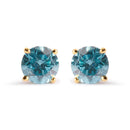 14K Yellow Gold 1.0 Cttw Treated Aqua Blue Diamond Classic Solitaire Stud Earrings (Aqua Blue Color, I2-I3 Clarity)