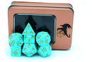 Turquoise with Silver Solid Metal Barbarian Dice Set