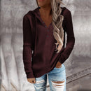 Women Ribbed Knit Hoodie Top Henley Half Button Drawstring Long Sleeve Casual Pullover Blouse
