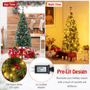 5/6/7/8/9 FT Pre-Lit Artificial Hinged Slim Pencil Christmas Tree