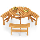 6-Person Round Picnic Table Set with 3 Built-in Benches and Umbrella Hole