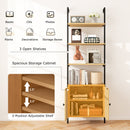72.5 Inch 6-Tier Wall Mounted Ladder Bookshelf with Rattan Cabinet-Natural