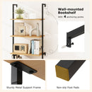 72.5 Inch 6-Tier Wall Mounted Ladder Bookshelf with Rattan Cabinet-Natural