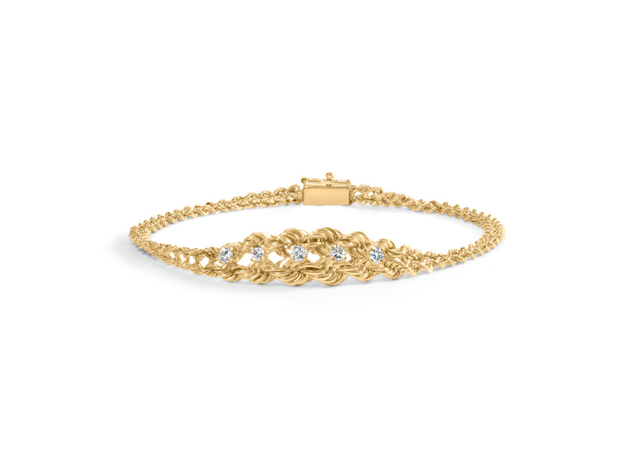 10K Yellow Gold 1/4 Cttw Round-Cut Diamond Basket Weave Rope Chain Style 7
