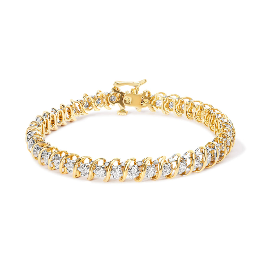 18K Yellow Gold 4.0 Cttw Round-Cut Diamond S-Link 7