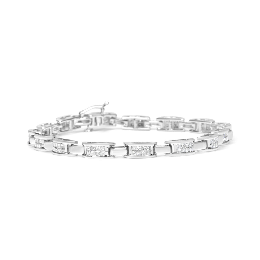 14K White Gold 2.0 Cttw Princess Cut Invisible Set Diamond Rectangular Link Bracelet (I-J Color, I1-I2 Clarity) - 7.25