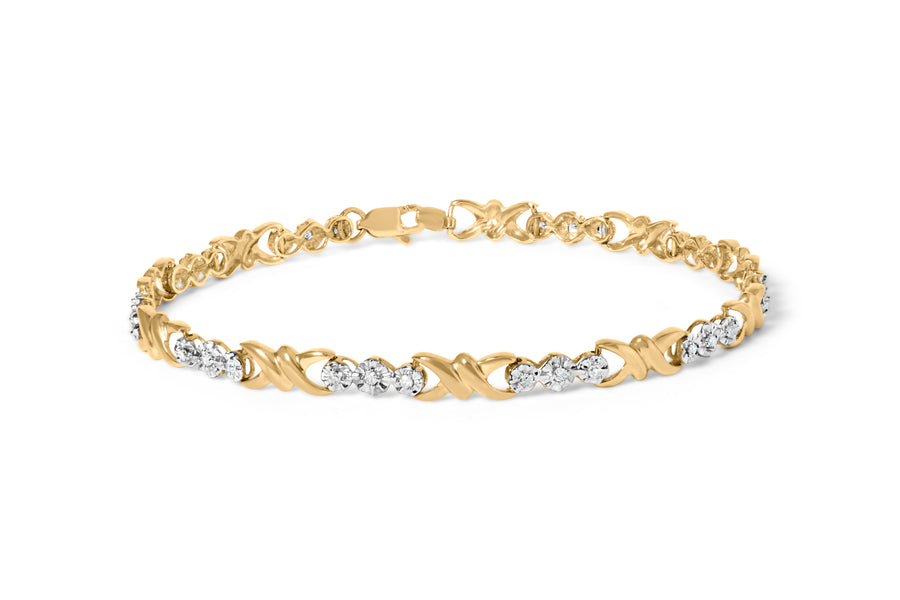 10k Yellow Gold 1/3 Cttw Diamond 3 Stone and X-Link Bracelet (I-J Color, I1-I2 Clarity) - 7.50