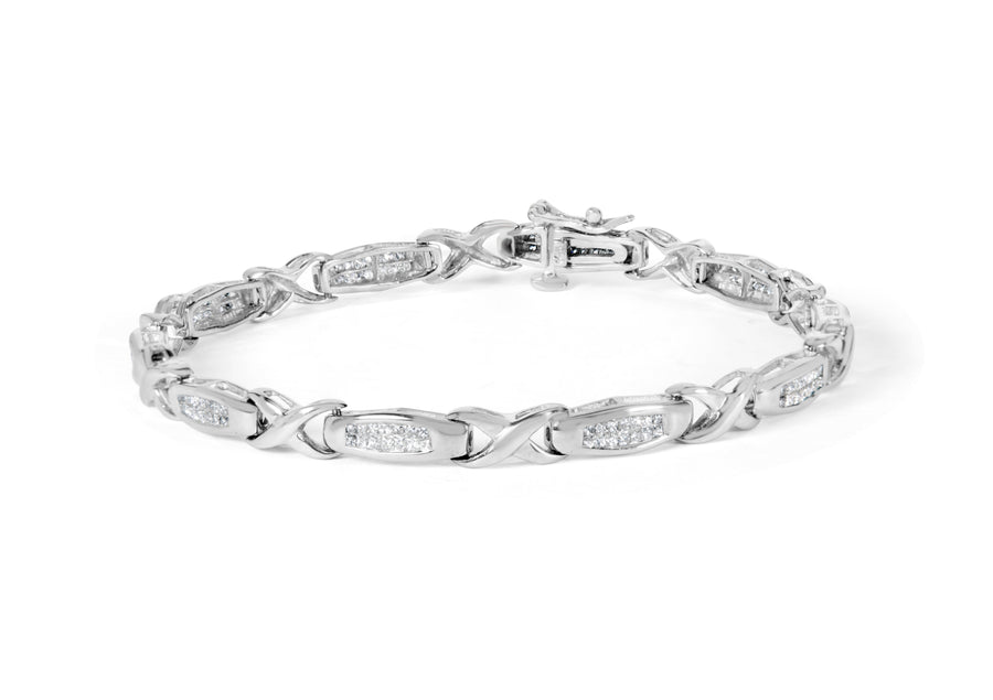 14K White Gold 1.0 Cttw Invisible-Set Princess Diamond Tennis Bracelet (H-I Color, SI1-SI2 Clarity) - 7