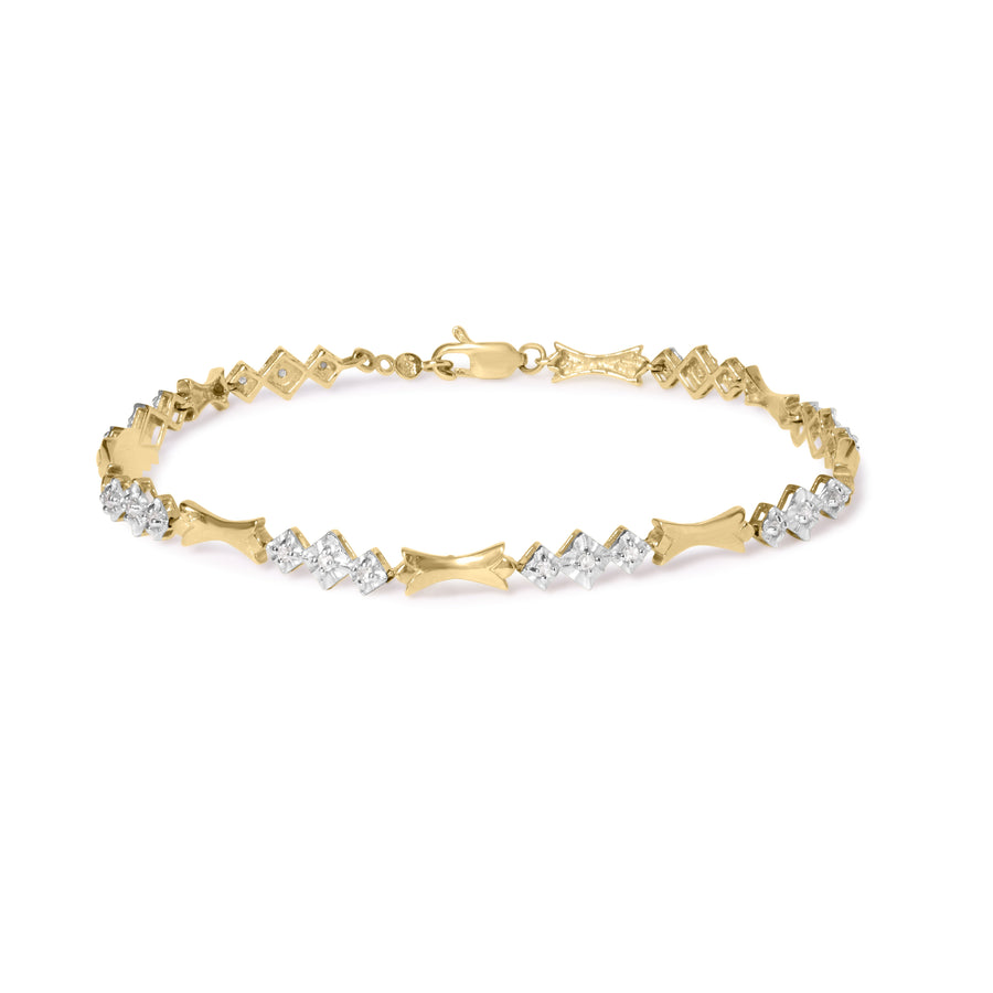 10k Gold 1/3 Cttw Diamond Miracle Set Alternating Bar and Link Bracelet (I-J Color, I1-I2 Clarity) - 7.75