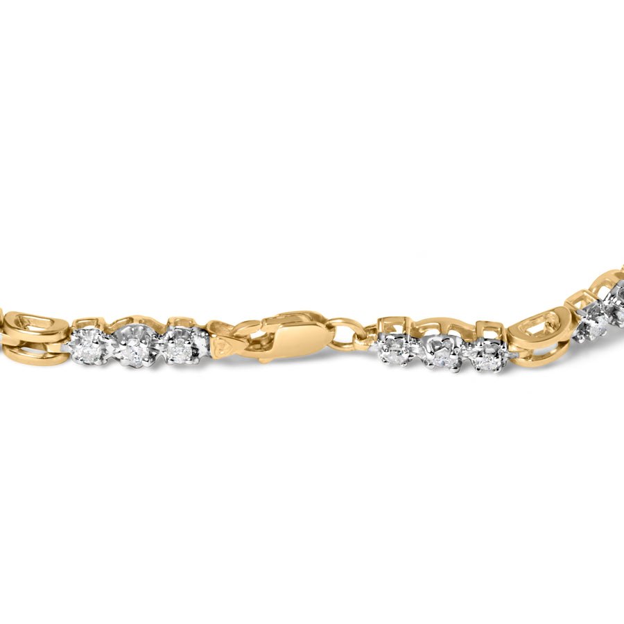 10k Yellow Gold 1.00 Cttw Diamond 3 Stone Link Bracelet (I-J Color, I1-I2 Clarity) -7.25