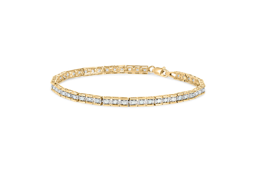 10K Yellow Gold 1.0 Cttw Round Diamond Pave Link Bracelet