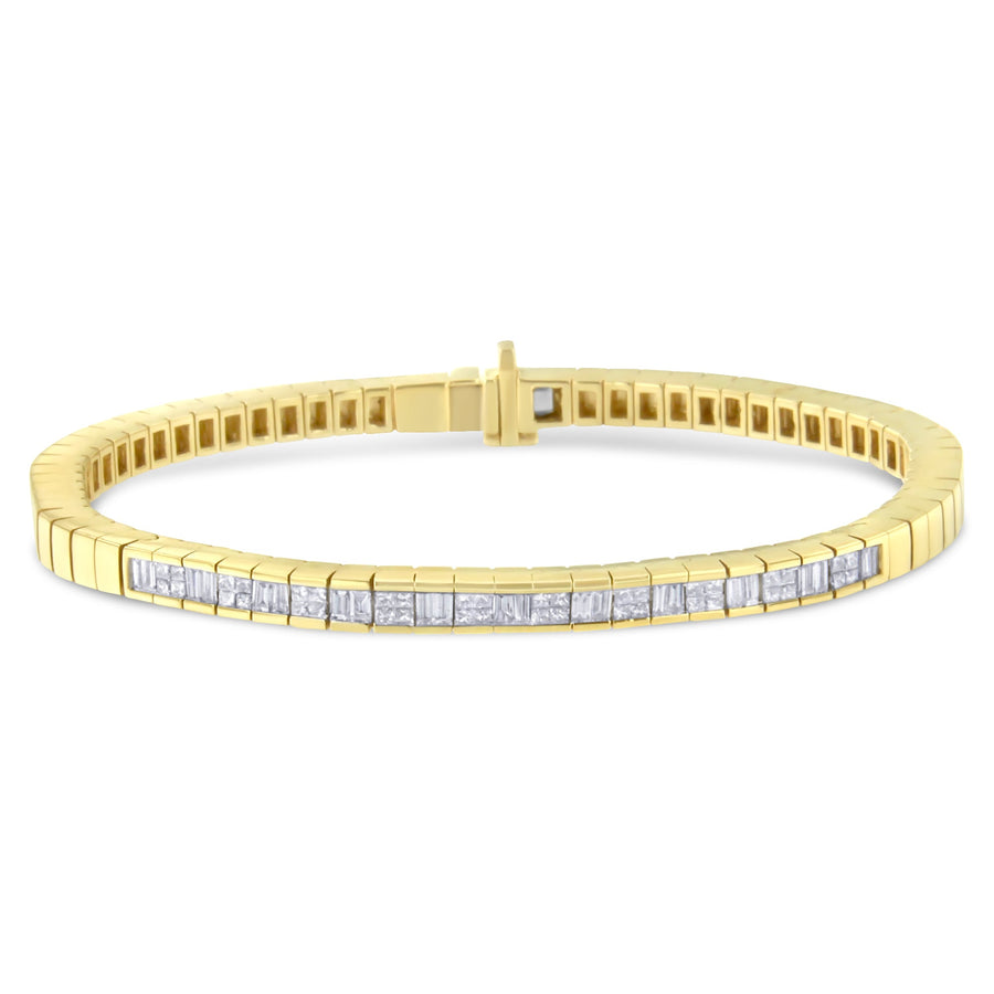 14K Yellow Gold 1-1/10 Cttw Princess & Baguette Cut Diamond 7