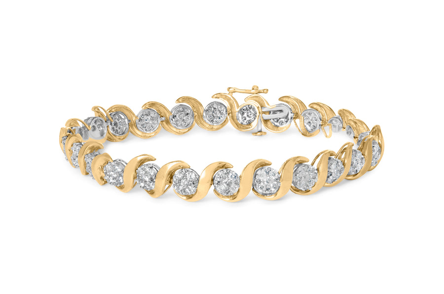 10K Yellow Gold 4.00 Cttw Round-Cut Diamond Floral Link 7.5
