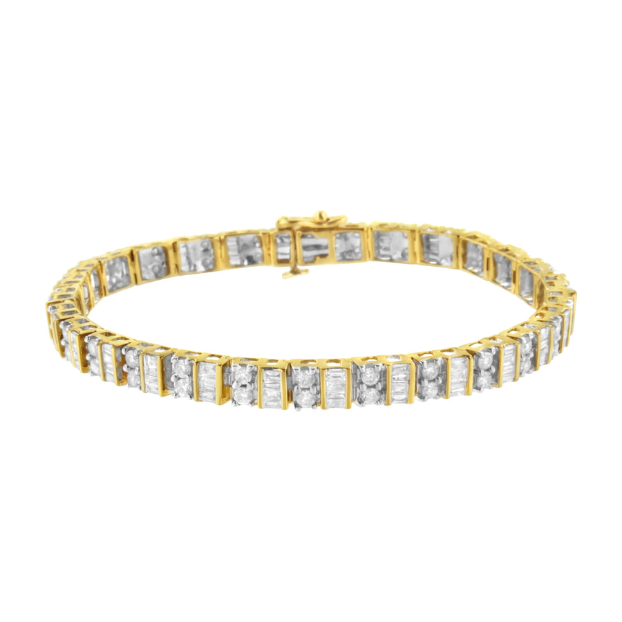 10K Yellow Gold 4.0 Cttw Alternating Baguette & Round Cut Diamond Bezel- & Prong-Set 7