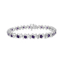 .925 Sterling Silver, Lab-Grown Gemstone and 4 Cttw Round Diamond Tennis Bracelet (H-I Color, I1-I2 Clarity) - Created Blue Sapphire, September Birthstone