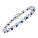 .925 Sterling Silver, Lab-Grown Gemstone and 4 Cttw Round Diamond Tennis Bracelet (H-I Color, I1-I2 Clarity) - Created Blue Sapphire, September Birthstone