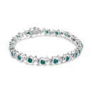 .925 Sterling Silver, Lab-Grown Gemstone and 4 Cttw Round Diamond Tennis Bracelet (H-I Color, I1-I2 Clarity) - Created Blue Sapphire, September Birthstone