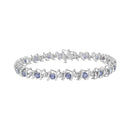 .925 Sterling Silver, Lab-Grown Gemstone and 4 Cttw Round Diamond Tennis Bracelet (H-I Color, I1-I2 Clarity) - Created Blue Sapphire, September Birthstone