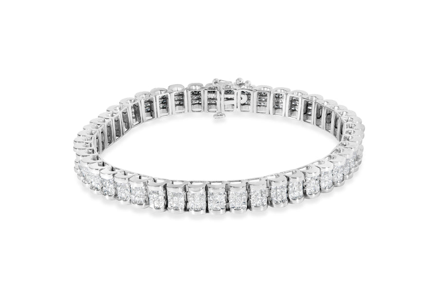 14K White Gold 5.00 Cttw Invisible Set Princess-Cut Diamond Belt and Buckle Tennis 7