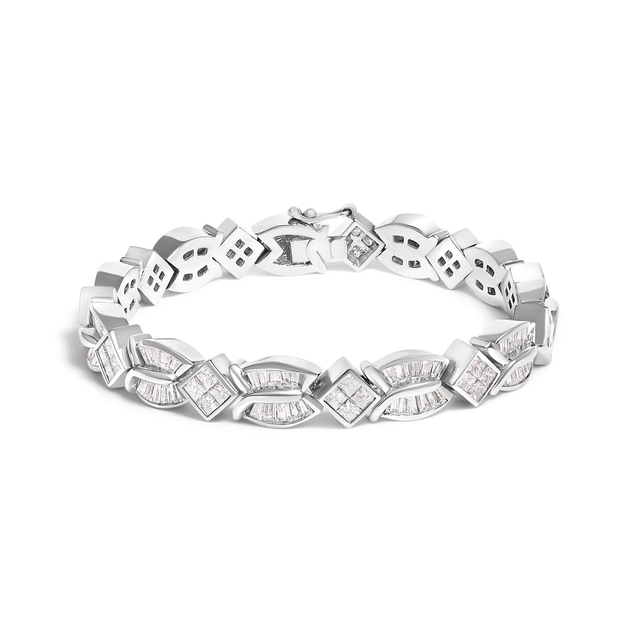 14K White Gold 8 5/8ct Cttw Princess and Baguette Diamond Geometric Twist Link Bracelet (G-H Color, VS1-VS2 Clarity) - 7