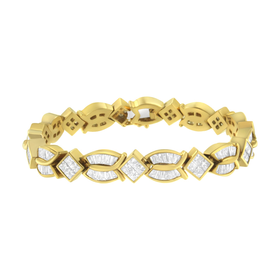 14K Yellow Gold 8 1/5 Cttw Baguette and Princess-Cut Diamond Geometric Twist Link Bracelet (G-H Color, VS1-VS2 Clarity) - Size 7