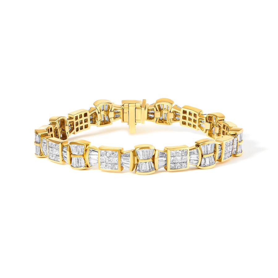 14K Yellow Gold 9 7/8 Cttw Princess and Baguette Diamond Bow and Box Link Tennis Bracelet (G-H Color, VS1-VS2 Clarity) - 7