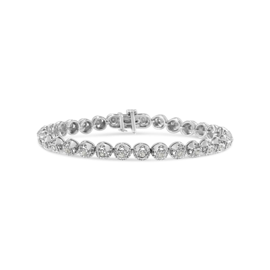.925 Sterling Silver 1.0 Cttw Diamond Miracle-Plate Open Quatrefoil Flower Circle-Link 7