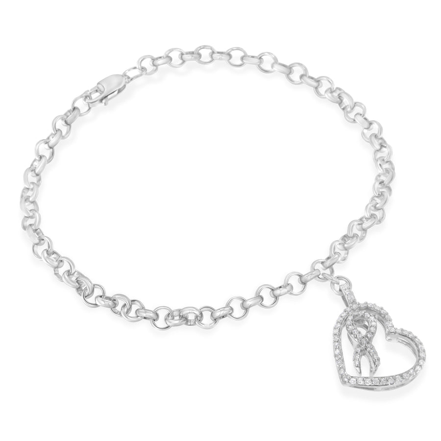 .925 Sterling Silver 1/4 Cttw Diamond-Accented Heart and Ribbon Charm 7