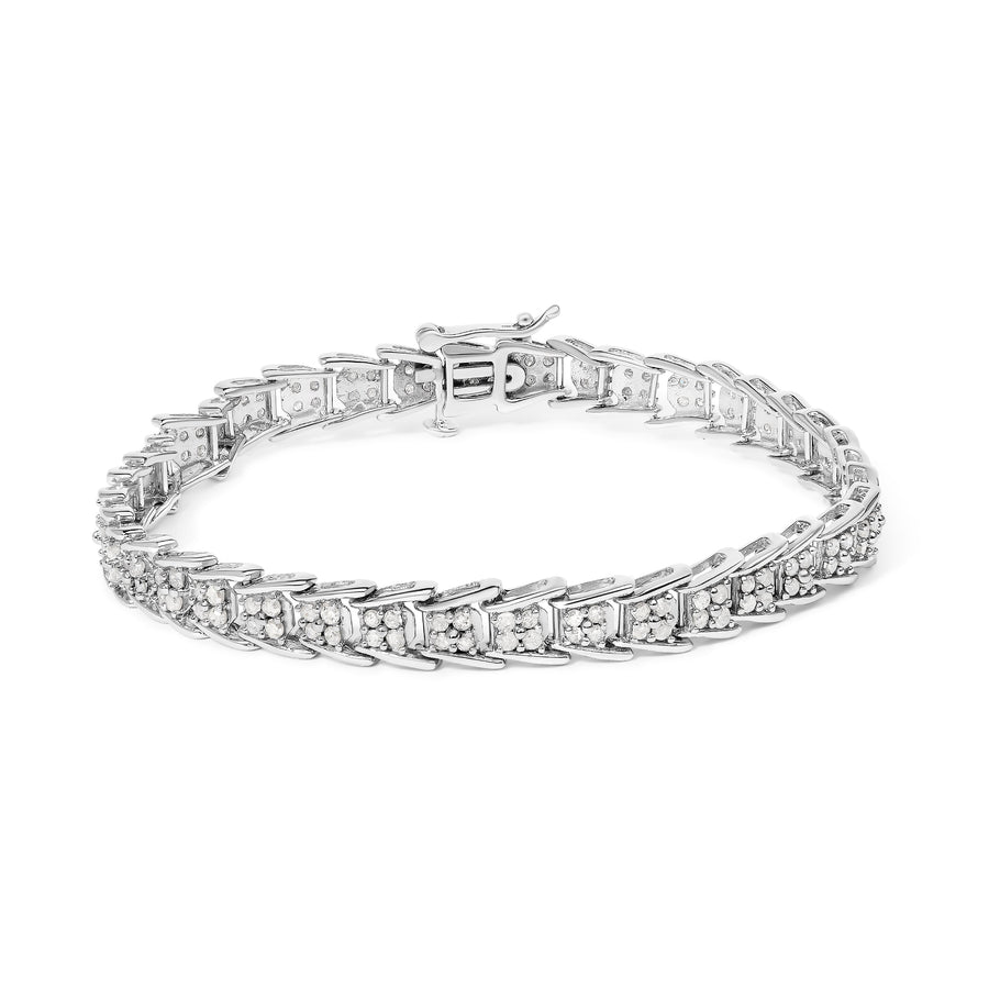 10k White Gold 2 cttw Diamond Fan-Shaped Link Tennis Bracelet (I-J Clarity, I3 Color) - Size 7.25