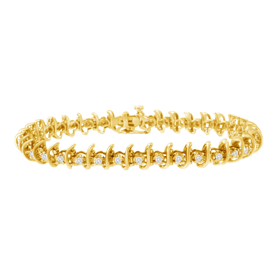 10KT Yellow Gold Plated .925 Sterling Silver 1 cttw Prong-Set Diamond Link Bracelet (J-K, I1-I2) - 7.5