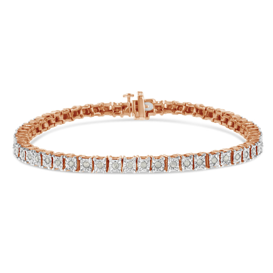 .925 Sterling Silver 1.0 Cttw Diamond Square Frame Miracle-Set Tennis Bracelet (I-J Color, I3 Clarity) - 7
