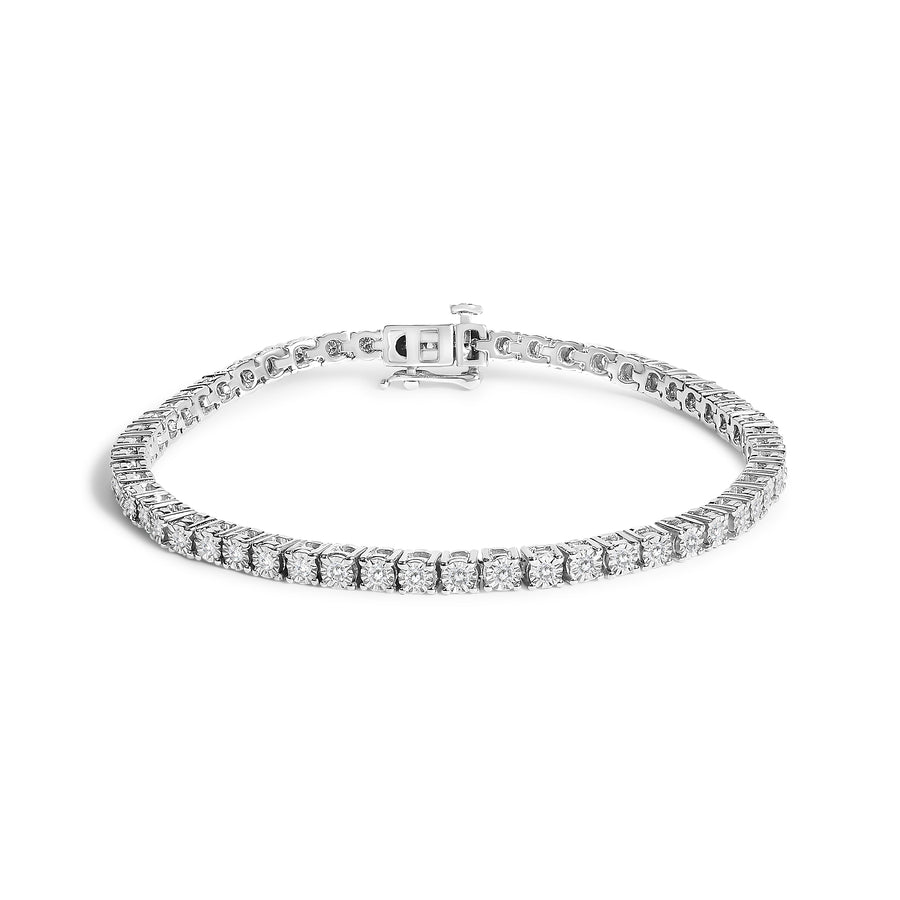 .925 Sterling Silver 3.0 Cttw Lab Grown Diamond Illusion-Set Miracle Plate Tennis Bracelet (G-H Color, VS1-VS2 Clarity) - Size 7.25