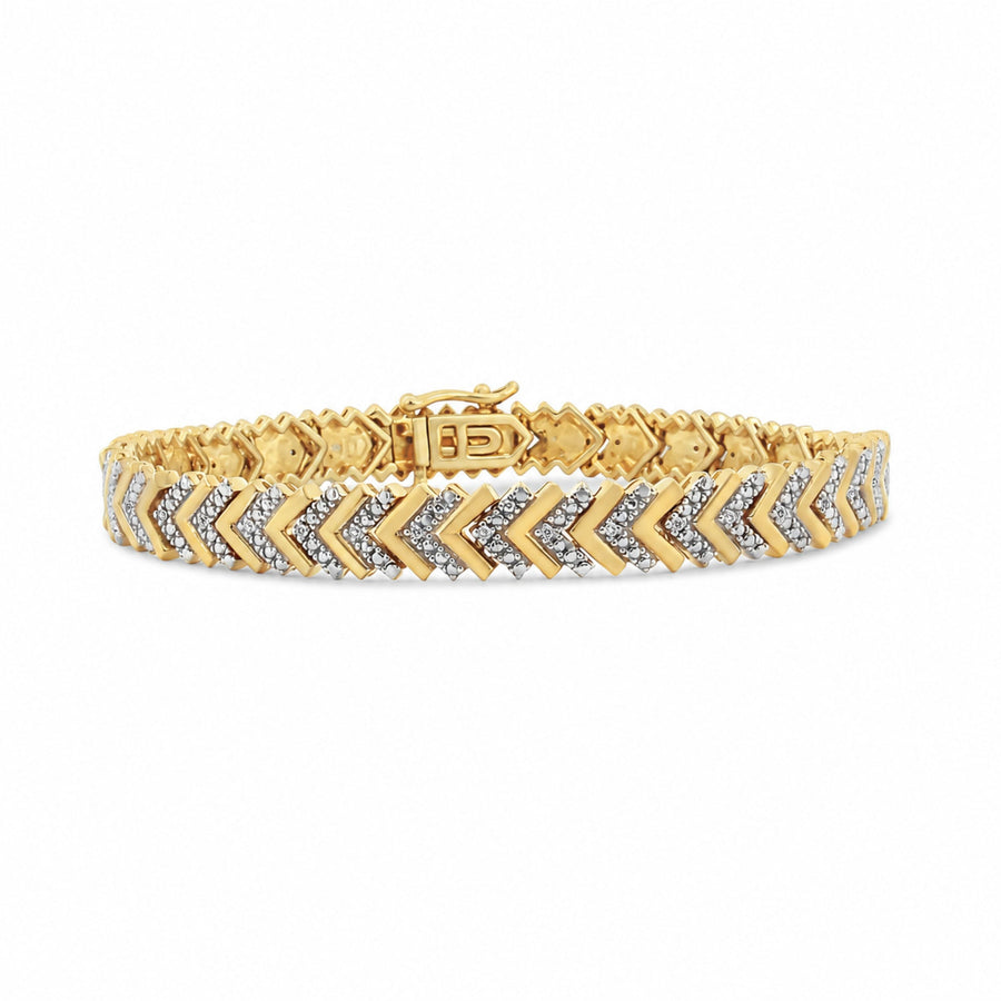 .925 Sterling Silver 1/6 Cttw Round-Cut Diamond Chevron Wave 7.25