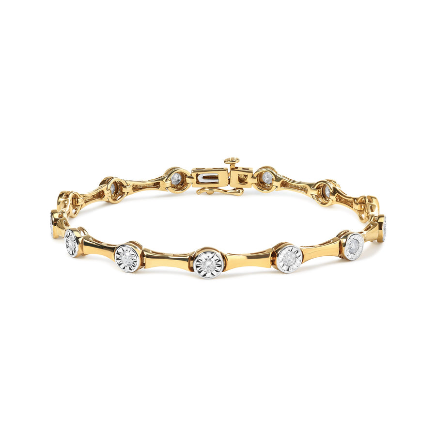 10K Yellow Gold Plated .925 Sterling Silver 1.0 Cttw Miracle Set Diamond Bezel Style Station Link Bracelet (H-I Color, I3 Clarity) - Size 7
