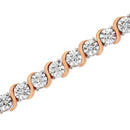 14K Rose Gold Plated .925 Sterling Silver 1/10 Cttw Diamond Round Miracle Plate and "S" Link Tennis Bracelet (I-J Color, I2- I3 Clarity) - 7"