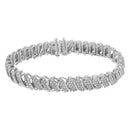 .925 Sterling Silver 3.0 Cttw Diamond Multi Row Cluster Slanted Wave Link 7-Â¼â€ Tennis Bracelet (I-J Color, I2-I3 Clarity)