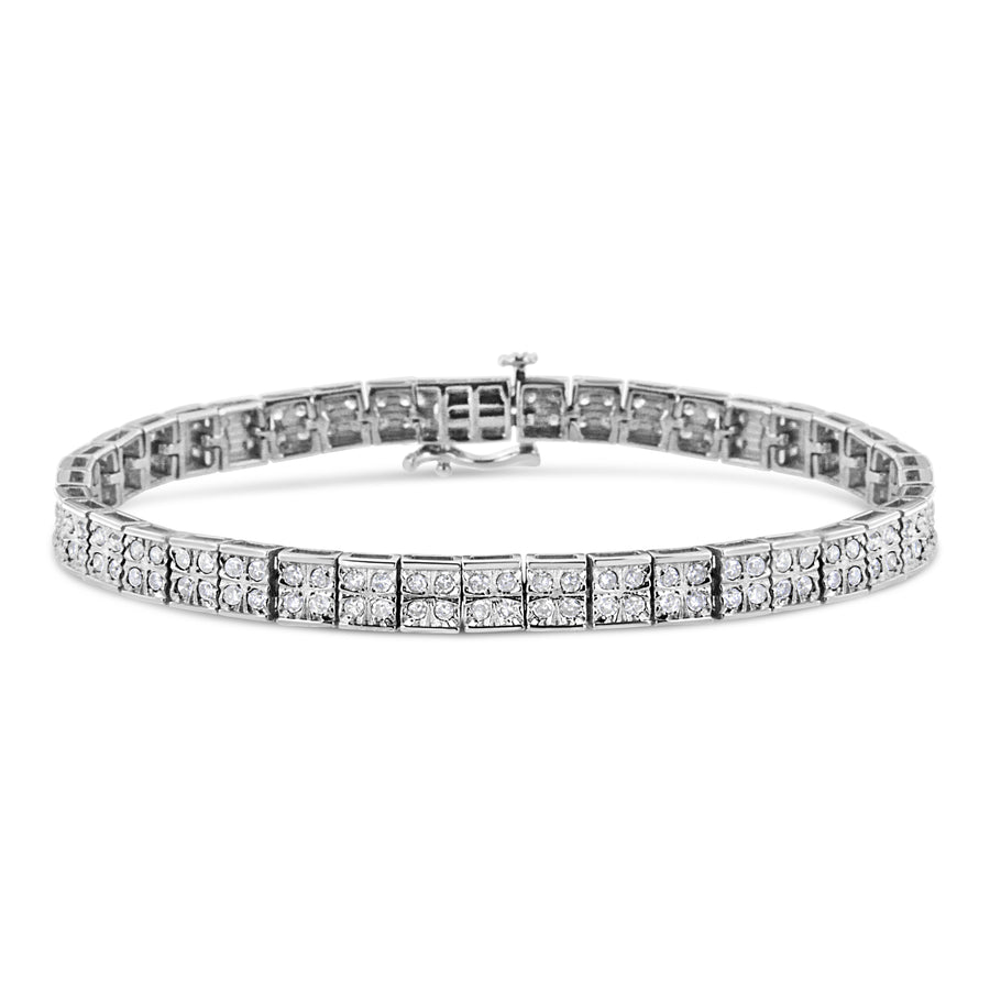 .925 Sterling Silver 2 Cttw Prong Set Round-Cut Diamond 4 Stone Box Link Bracelet (I-J Color, I3 Clarity) - 7.25