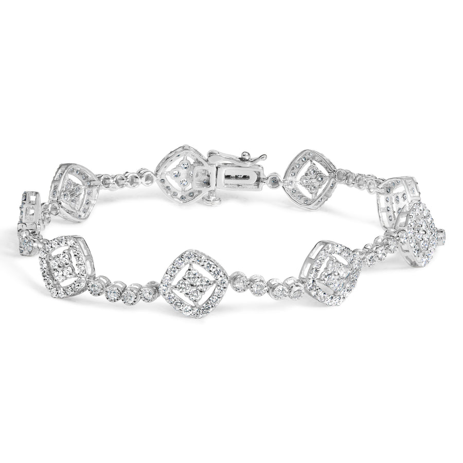 .925 Sterling Silver 3.0 Cttw Diamond Halo Square Shape Link Bracelet (I-J Color, I3 Clarity) - 7.25