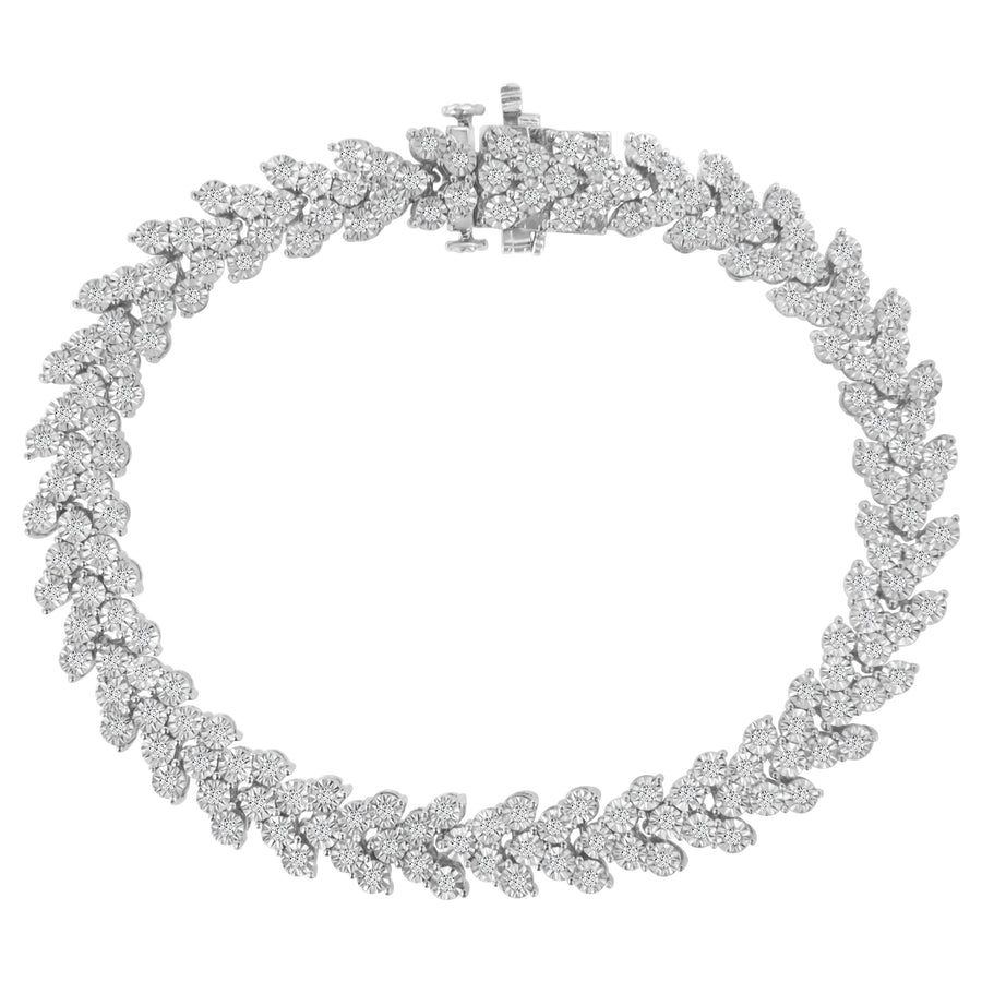 .925 Sterling Silver 2.00 Cttw Miracle Set Diamond Laurel Wreath Link Bracelet (I-J color, I3 clarity) - 7.25