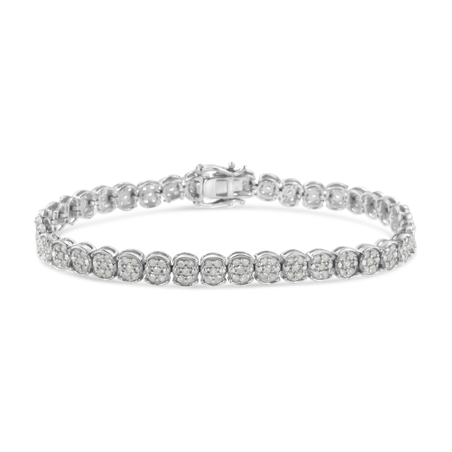 .925 Sterling Silver 2.0 Cttw Diamond Cluster Link Bracelet (I-J Color, I2-I3 Clarity) - Size 7.25