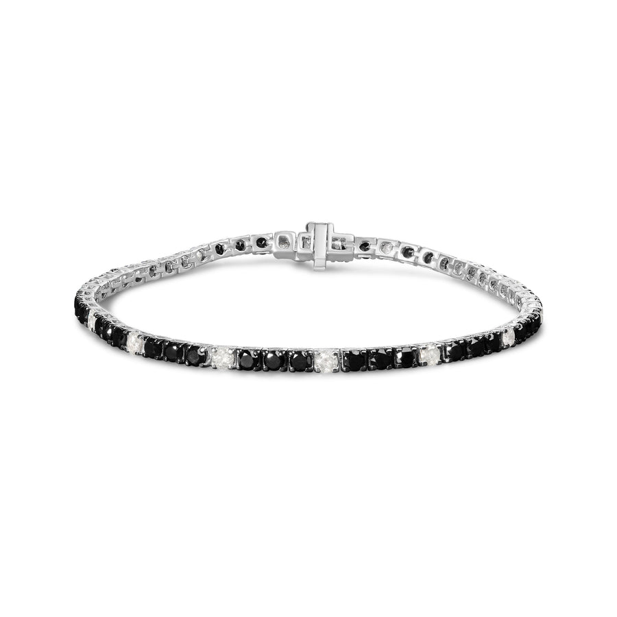 .925 Sterling Silver 3.0 Cttw Black and White Diamond Tennis Bracelet (I-J Color, I2-I3 Clarity) - 7.25