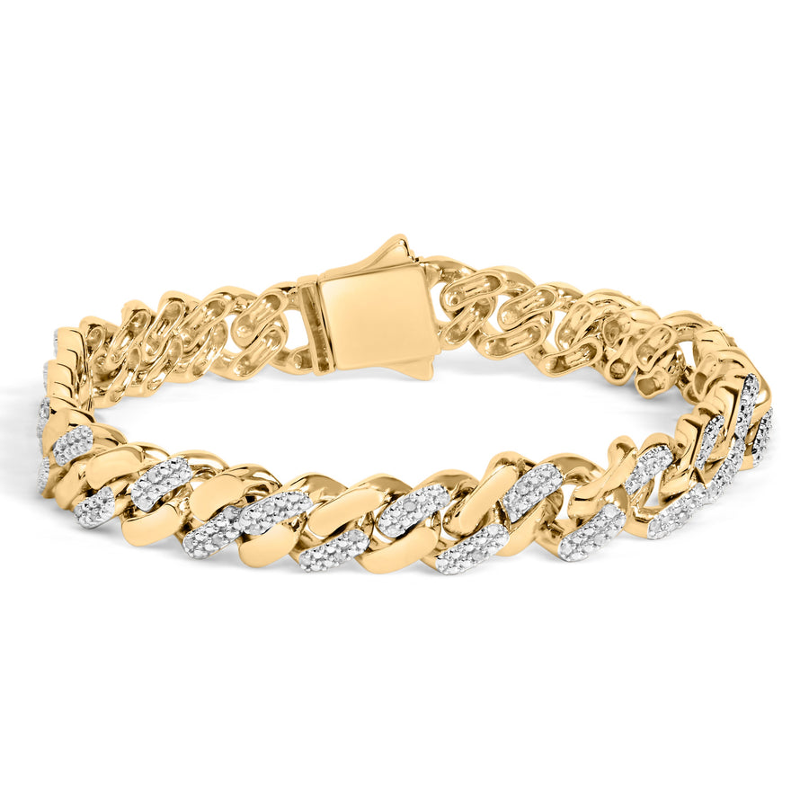 14K Yellow Gold Plated .925 Sterling Silver 1/2 Cttw Diamond Cuban Curb Chain Bracelet (I-J Color, I3 Clarity) - 8.5