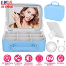 Travel Makeup Bag With 3 Light Colors Dimmable Brightness LED Mirror Detachable 10X Magnifying Mirror Adjustable Dividers Portable Waterproof Cosmetic
