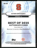 2025-26 Bowman U Best Autographed Rookie Kiyan Anthony #BA-KA