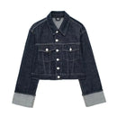 New Women's Hemming Sleeve Denim Jacket Coat Trousers