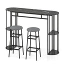 60 Inch Dining Table and 2 Upholstered Barstools with Faux Marble Tabletop