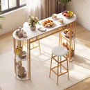 60 Inch Dining Table and 2 Upholstered Barstools with Faux Marble Tabletop